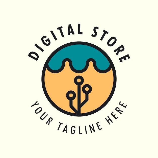 Vector de logotipo de estilo vintage de tienda digital con diseño de plantilla de ilustración de icono de color plano de emblema