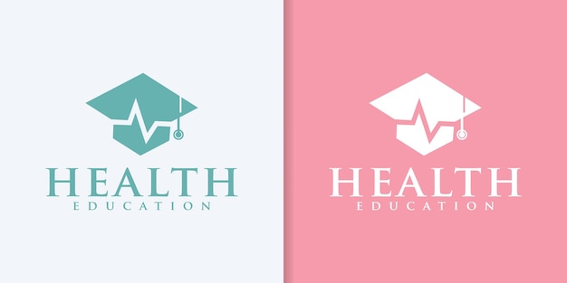 Vector de logotipo del estudiante Concepto de diseño de plantilla de logotipo de educación médica y de enfermería con signo de cruz de pulso o salud