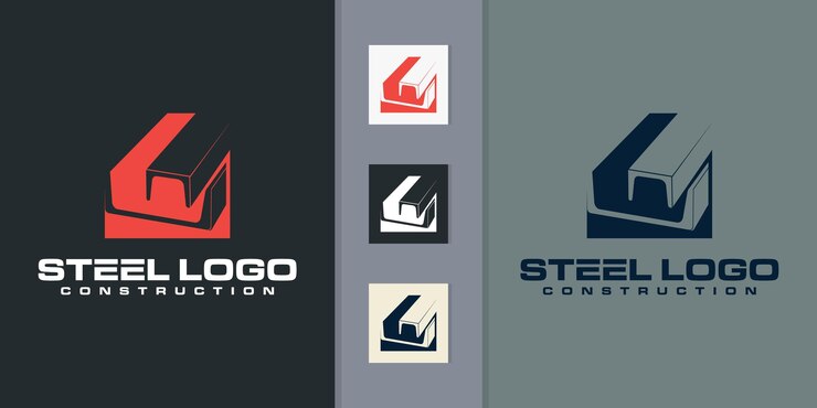 Vector de logotipo de fabricación de acero o colección de vectores de logotipología de construcción