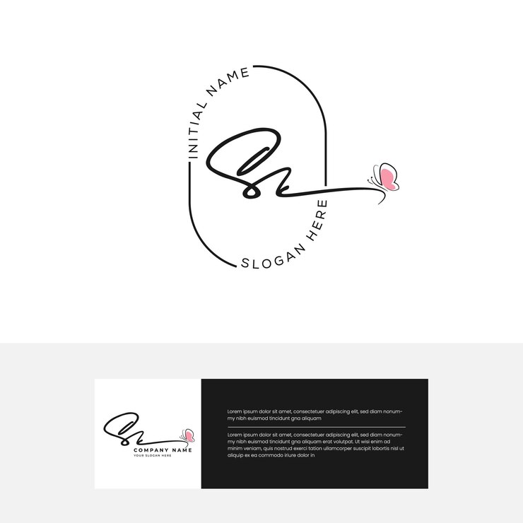 Vector de logotipo de firma de escritura a mano de letra inicial SK con mariposa
