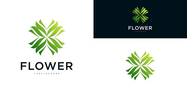 Vector de logotipo de flor abstracto con gradiente único Vector Premium