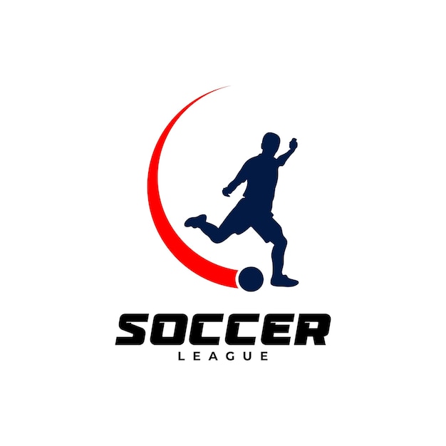 Vector de logotipo de fútbol con plantilla de diseño de jugador y pelota