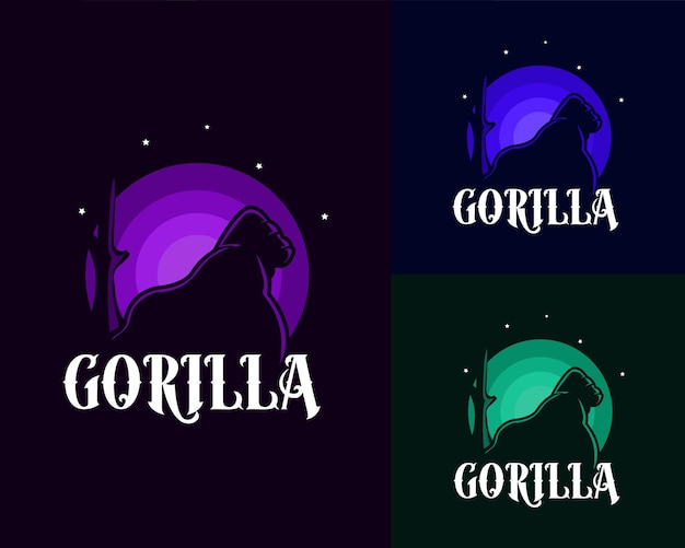 vector de logotipo de gorila con fondo de luna