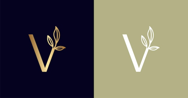 VECTOR DE LOGOTIPO DE HOJA NATURAL DE BELLEZA LETRA V