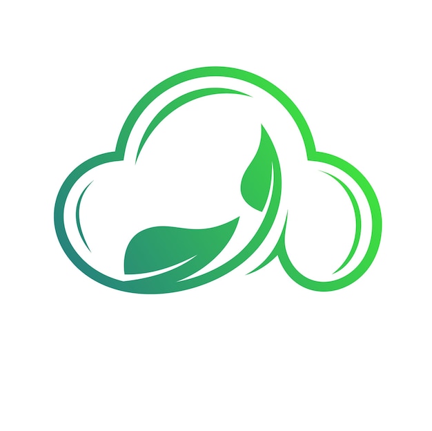 Vector de logotipo de hoja y nube degradado azul verde simple