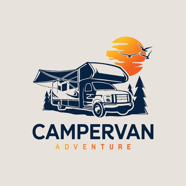 Vector de logotipo de ilustración de autocaravana de autocaravana