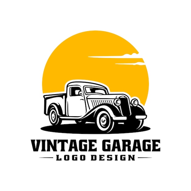 vector de logotipo de ilustración de camión retro de coche de época