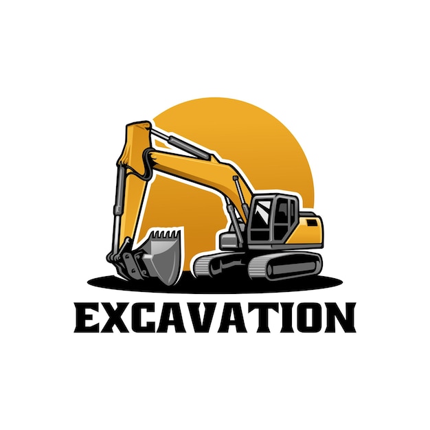 Vector de logotipo de ilustración de construcción de servicio pesado de excavadora