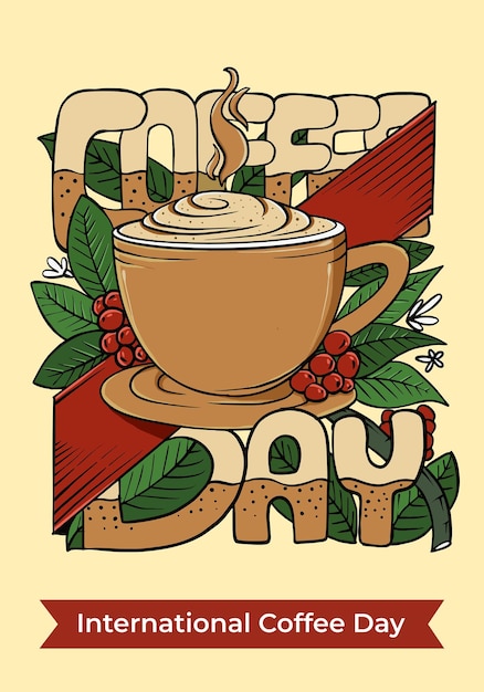 Vector del logotipo de la ilustración del día internacional del café