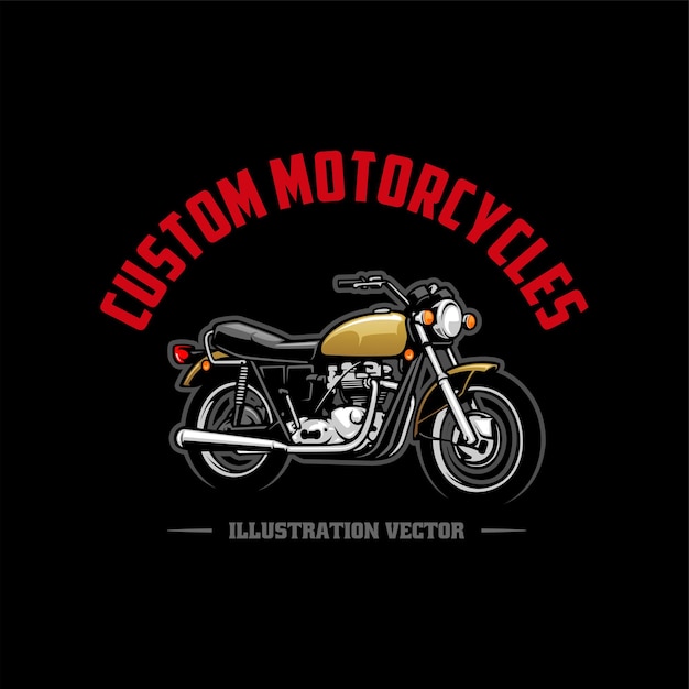 Vector de logotipo de ilustración de motocicleta vintage en fondo negro