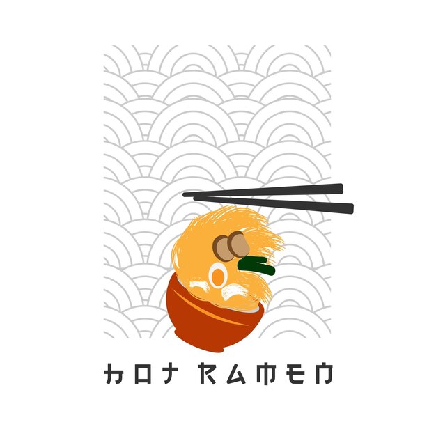 Vector de logotipo de ilustración de ramen con tazón rojo derramado