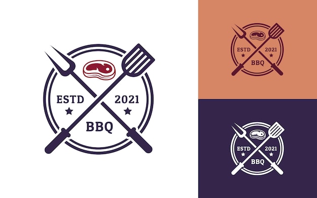 Vector de logotipo de insignia de restaurante de barbacoa aislado moderno y creativo para restaurante en estilo vintage
