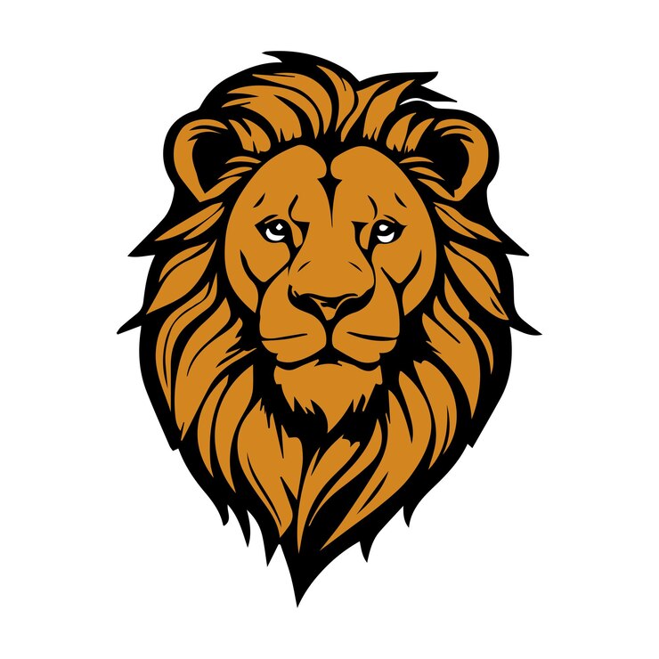 Vector del logotipo del león con pelos largos y rizados con una silueta con fondo blanco