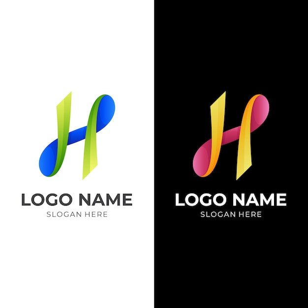 Vector de logotipo de letra h con estilo colorido 3d