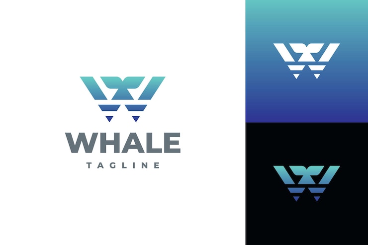 Vector vector del logotipo de la letra w de la ballena