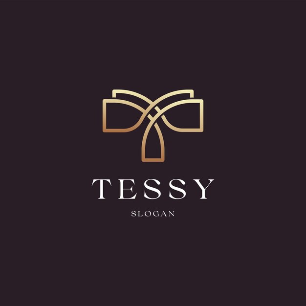 Vector de logotipo de línea de color dorado de letra inicial T