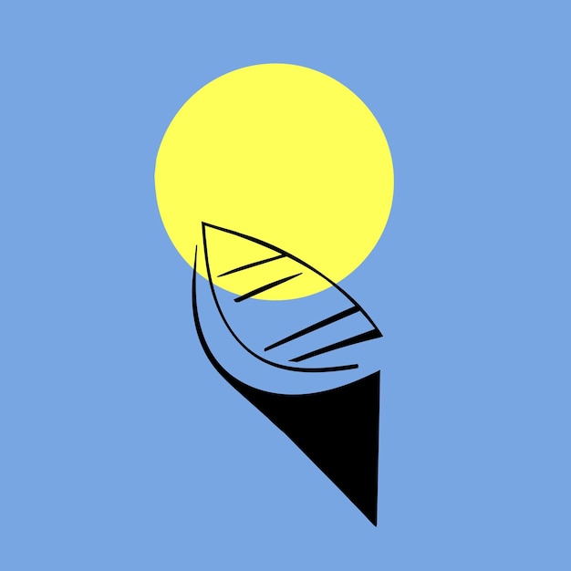 Vector del logotipo de la luna con un barco Barco en el fondo de una luna enorme