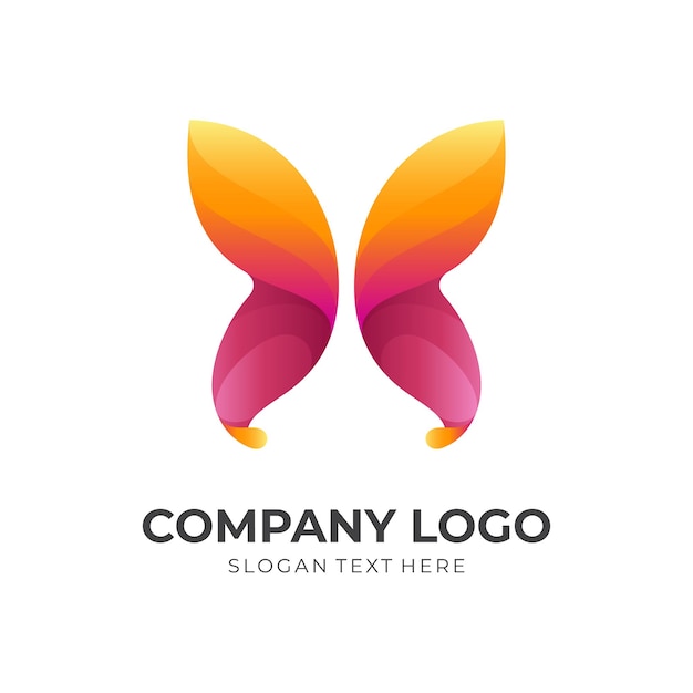 Vector de logotipo de mariposa con estilo de color rojo y naranja 3d