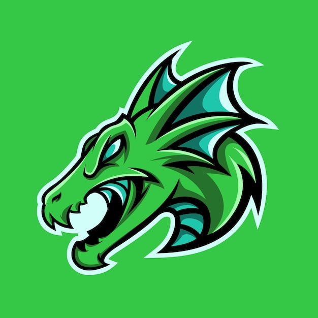 Vector de logotipo de mascota de juego y deporte premium de cabeza de dragón de mar verde