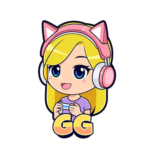 Vector vector de logotipo de mascota de juego de dibujos animados de chica rubia gamer