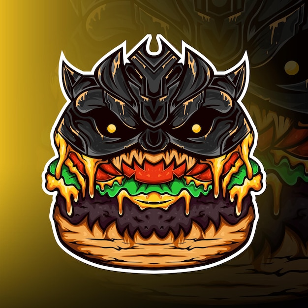 Vector vector de logotipo de mascota de juego de monstruo de hamburguesa