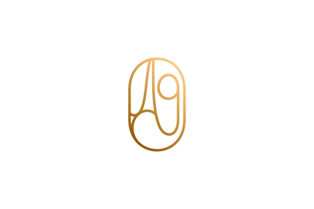 Vector de logotipo de monograma manuscrito dorado AG AG en marco ovalado