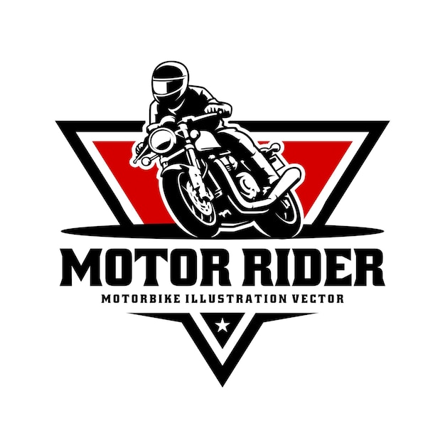 El vector del logotipo del motociclista que monta la motocicleta está aislado