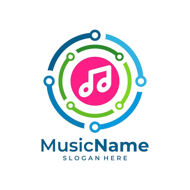 Vector de logotipo de música de tecnología plantilla de diseño de logotipo de música de circuito