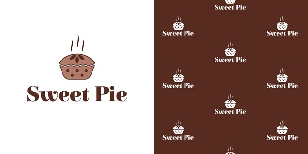 Vector de logotipo de panadería de pastel dulce aislado en el patrón de panadería blanco con pastel