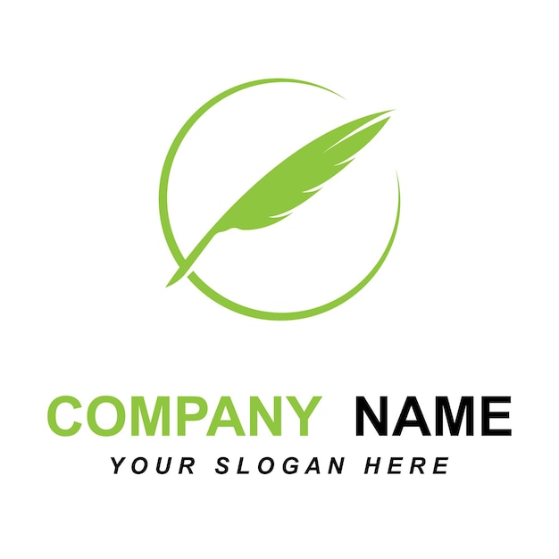 Vector de logotipo de pluma con plantilla de eslogan