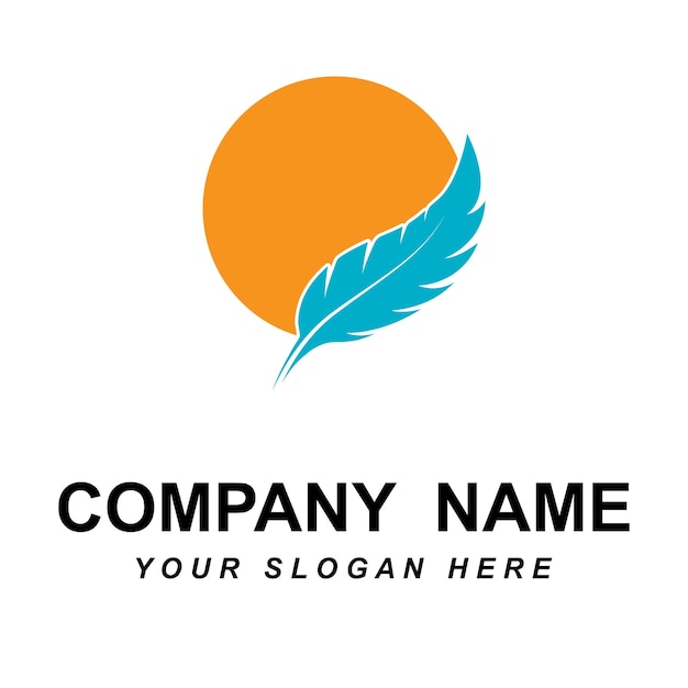 Vector de logotipo de pluma con plantilla de eslogan