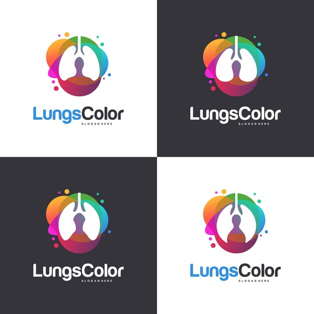 Vector de logotipo de pulmones coloridos, plantilla de diseños de logotipo de pulmones de salud