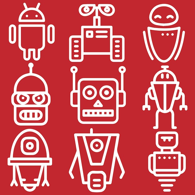 Vector del logotipo del robot de dibujos animados o del conjunto de iconos