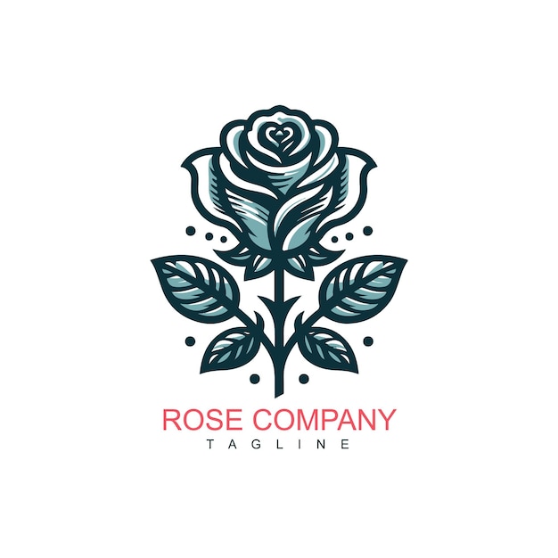 Vector un logotipo de rosa con hojas sobre un fondo blanco