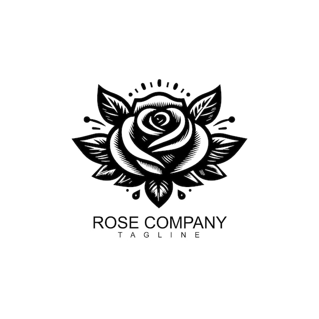 Vector un logotipo de rosa con hojas sobre un fondo blanco