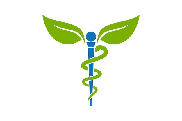 Vector vector de logotipo de símbolo médico de caduceo de hoja