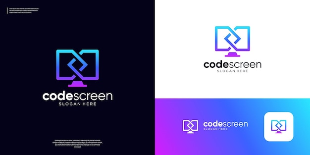 Vector de logotipo de tecnología informática infinita Codificación de monitores abstractos Diseño de logotipo del programador