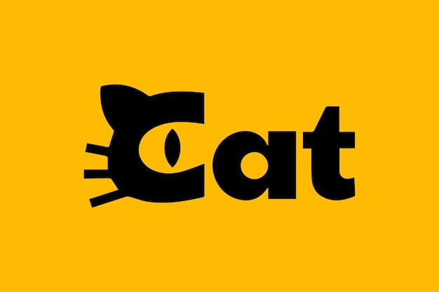 Vector de logotipo de texto de cabeza de gato.