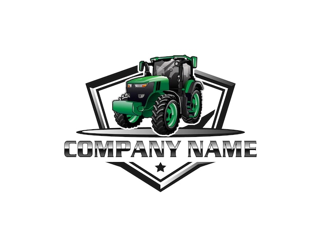 vector del logotipo del tractor verde con el nombre de la empresa