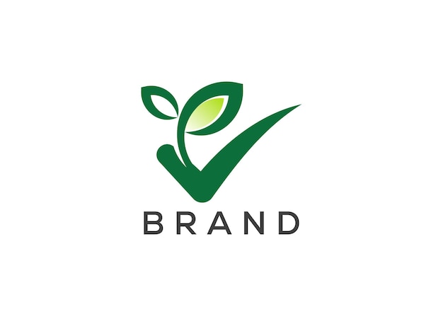 Vector del logotipo de verificación de hojas orgánicas Logotipo de la marca de verificación de naturaleza