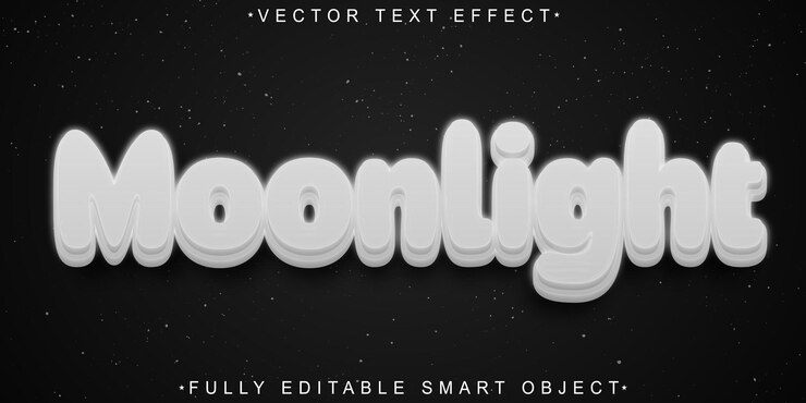 Vector vector de luz de luna de dibujos animados efecto de texto de objeto inteligente totalmente editable