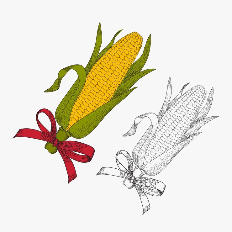 Vector de maíz dibujado a mano para colorear página de libros