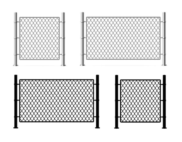 Vector de malla de alambre de cerca de metal negro detallado realista 3d y silueta