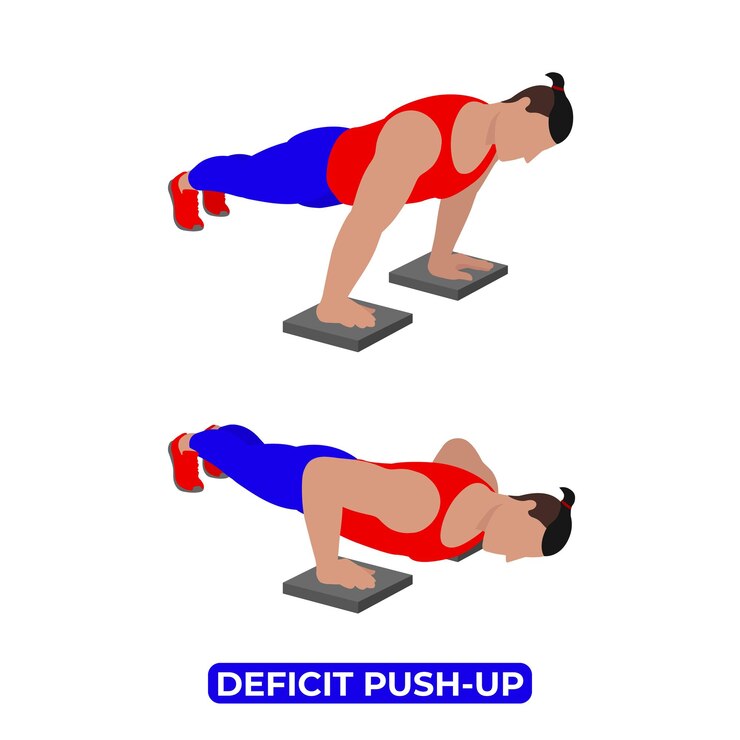 Vector vector man haciendo déficit push up bodyweight fitness ejercicio de entrenamiento de pecho