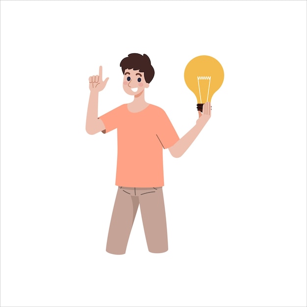 Vector vector a man holds a light bulb in his hand idea concept brainstorming business thinking solution