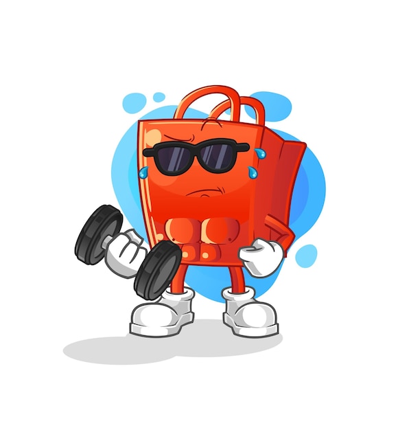 vector de mancuerna de elevación de bolsa de compras. personaje animado