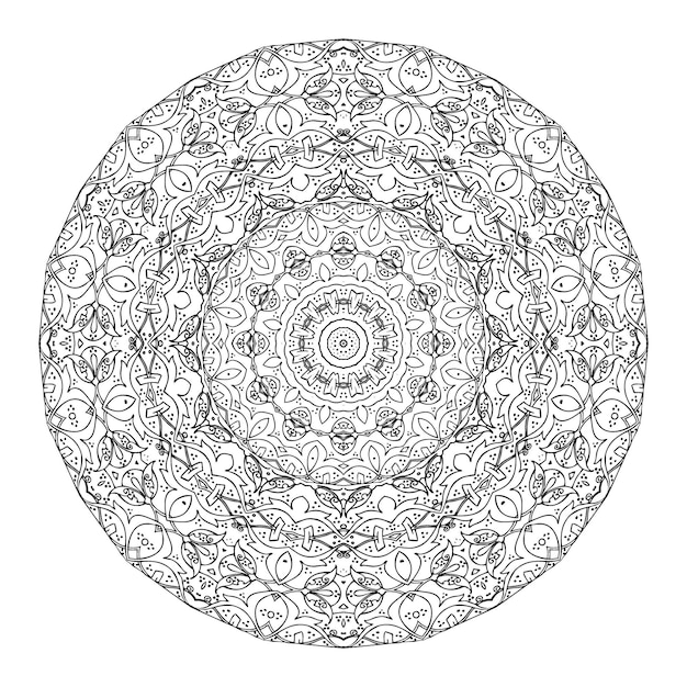 Vector de mandala blanco y negro aislado en blanco Elemento decorativo circular de ilustración vectorial