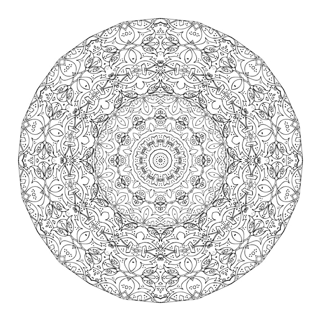 Vector de mandala blanco y negro aislado en blanco Elemento decorativo circular de ilustración vectorial