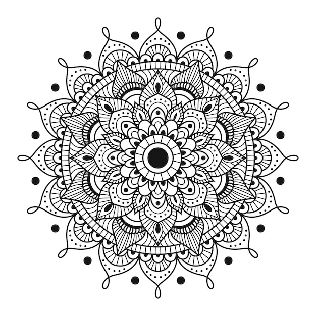 Vector de mandala blanco y negro aislado en blanco libro para colorear