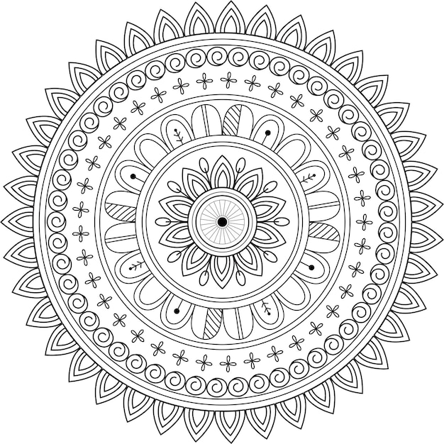 Vector vector de mandala de contorno blanco y negro